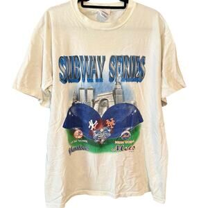 Vintage Y2K Subway Series NY Yankees vs NY Mets Twin Towers Helmets Shirt Large